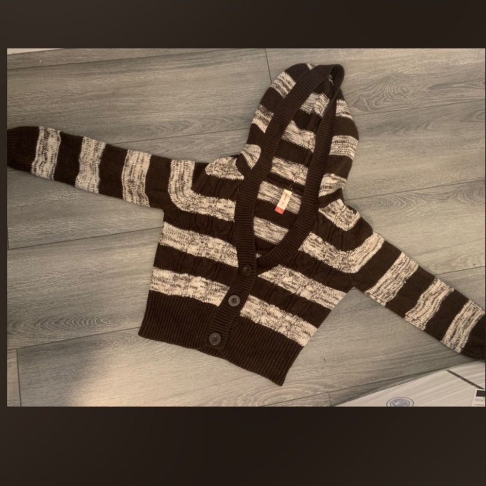 Cropped, Hooded, Striped Cardigan